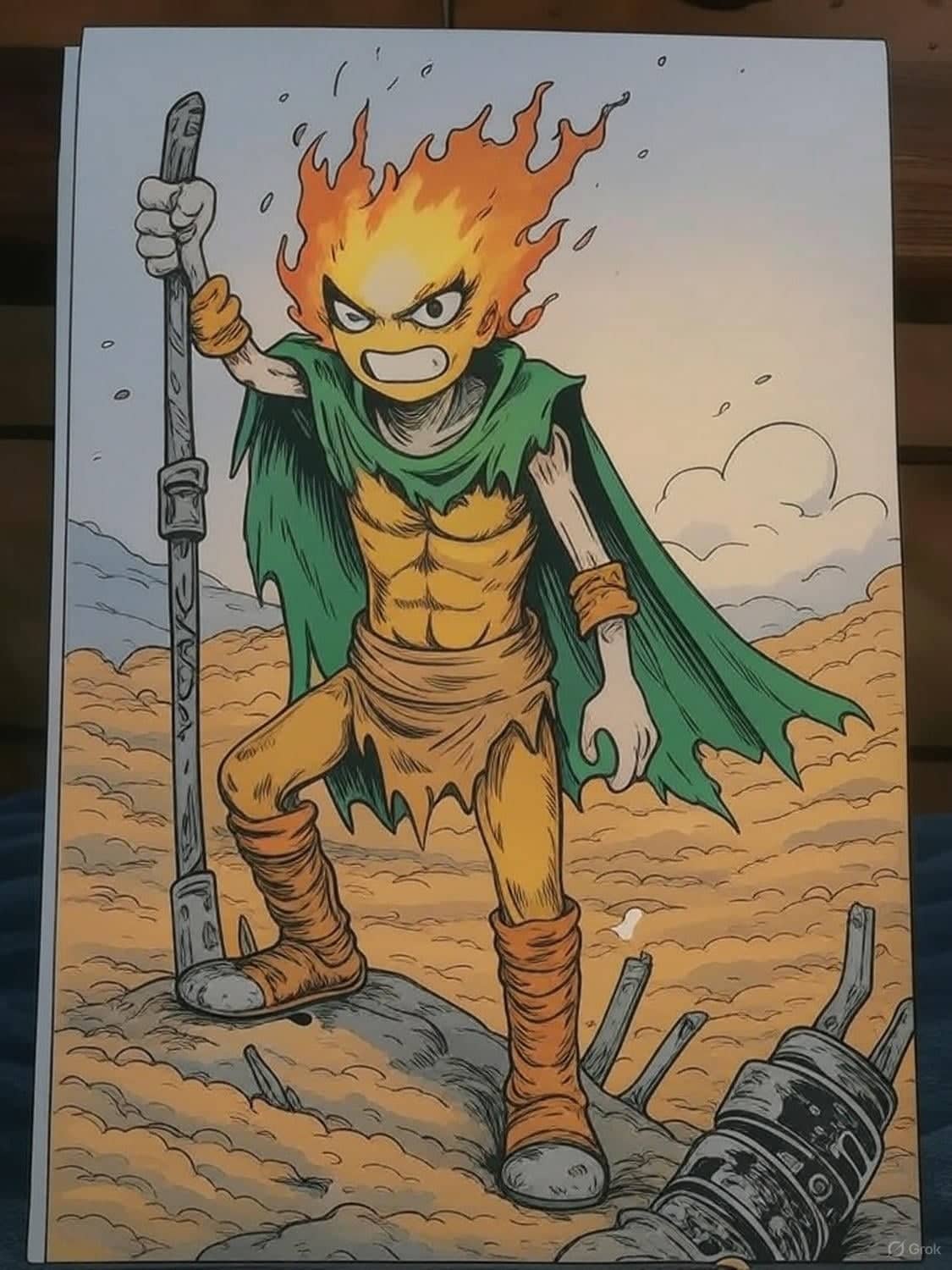 Créature de feu guerrier futuriste