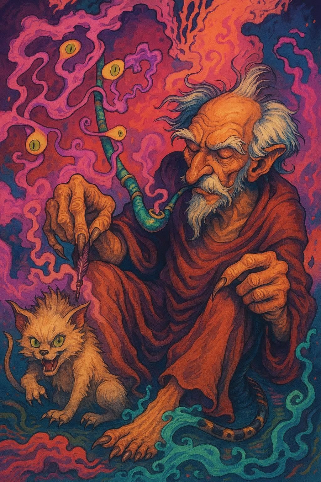 Sorcier démoniaque et son chat