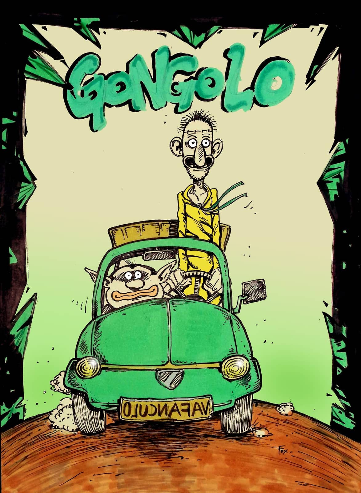 Gangelo caricature voiture verte