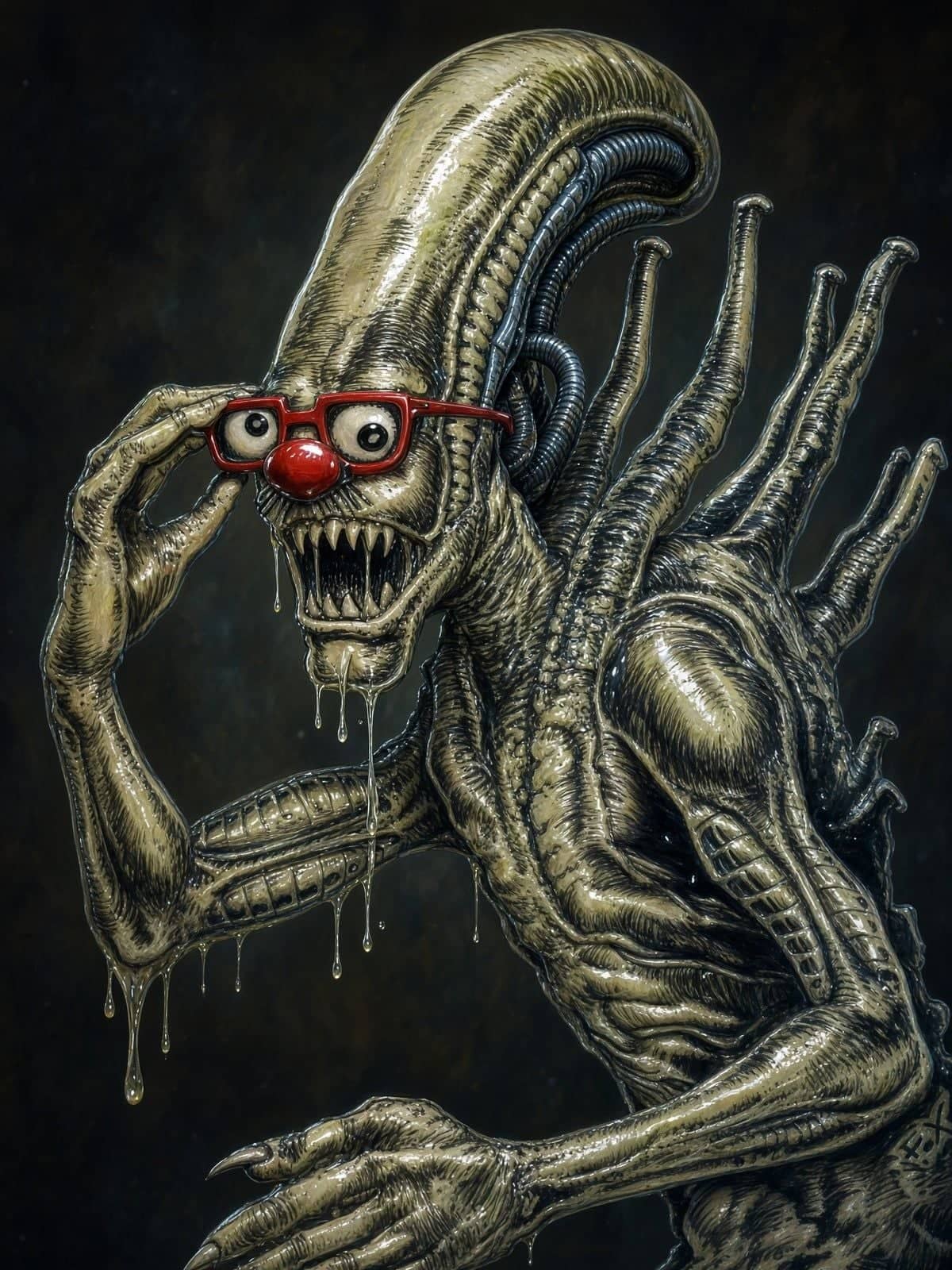 Monstre alien hilarant aux lunettes rouges