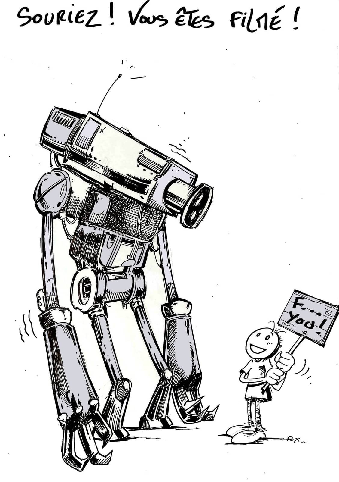 Robot géant et enfant heureux