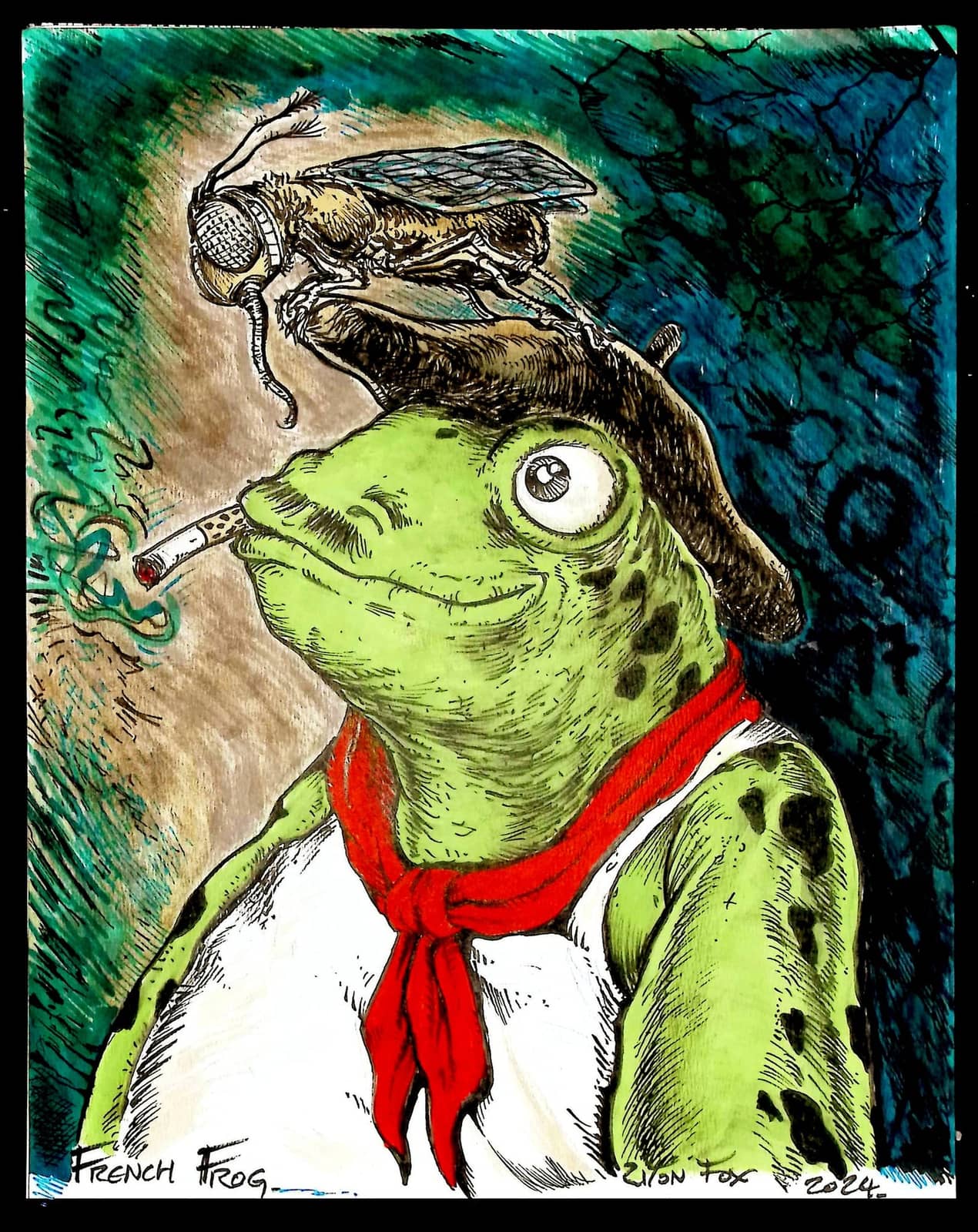 Grenouille française avec mouche
