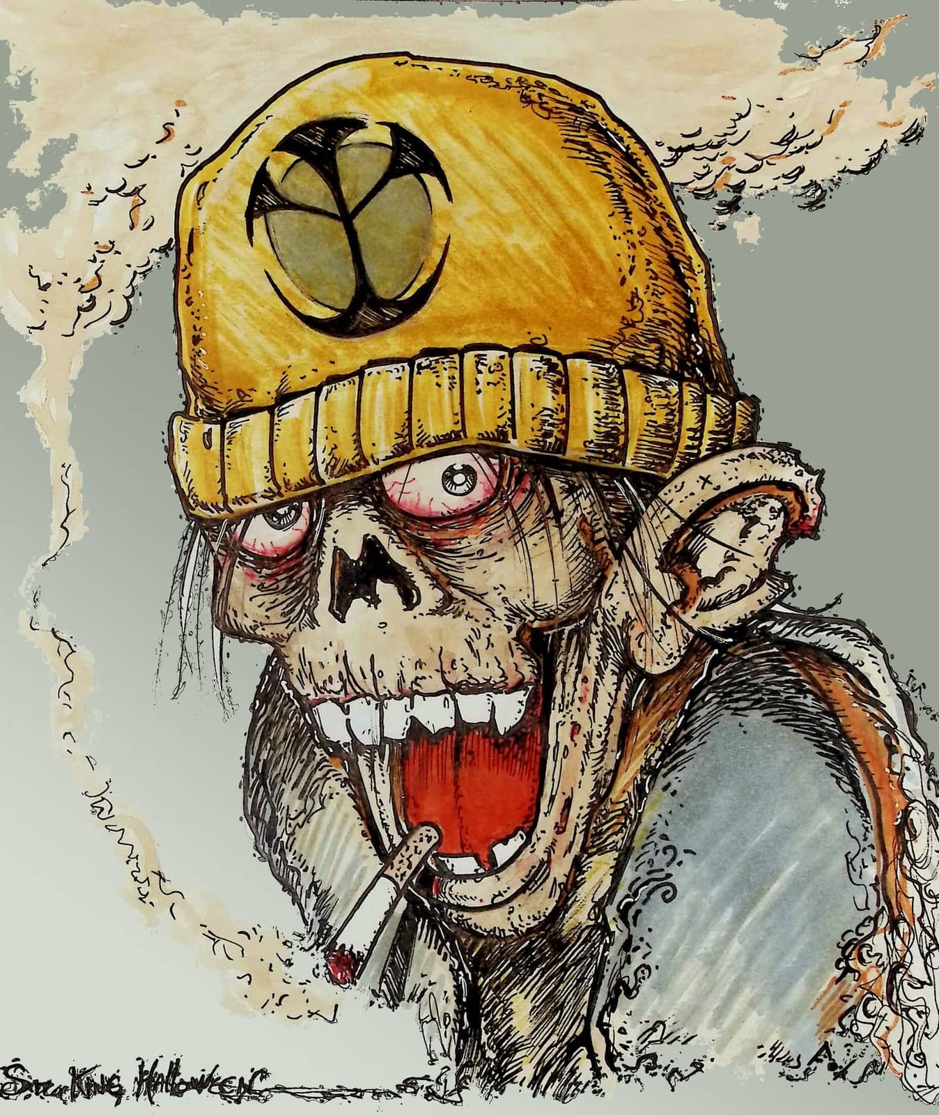 Crâne au bonnet jaune