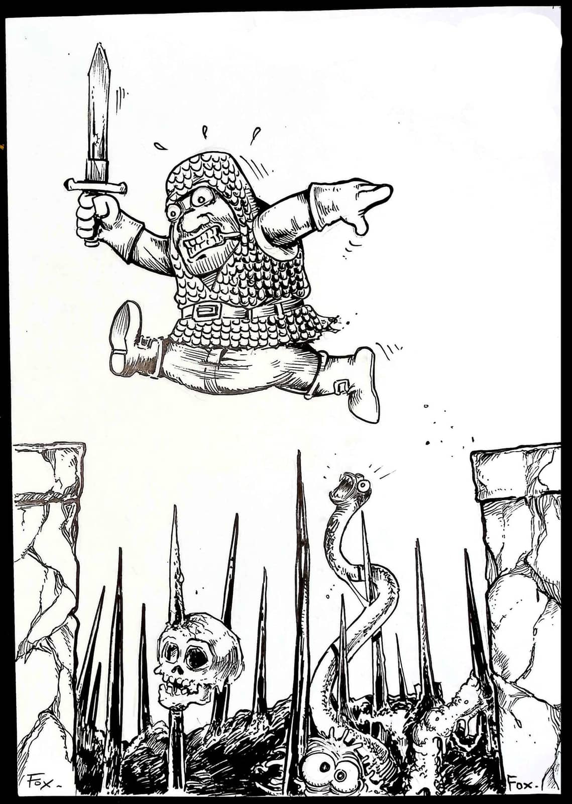 Guerrier dans un donjon sombre