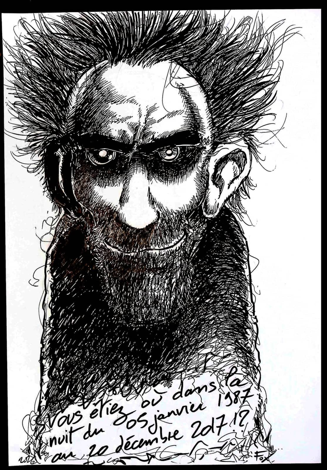 Portrait encré d'un homme barbu