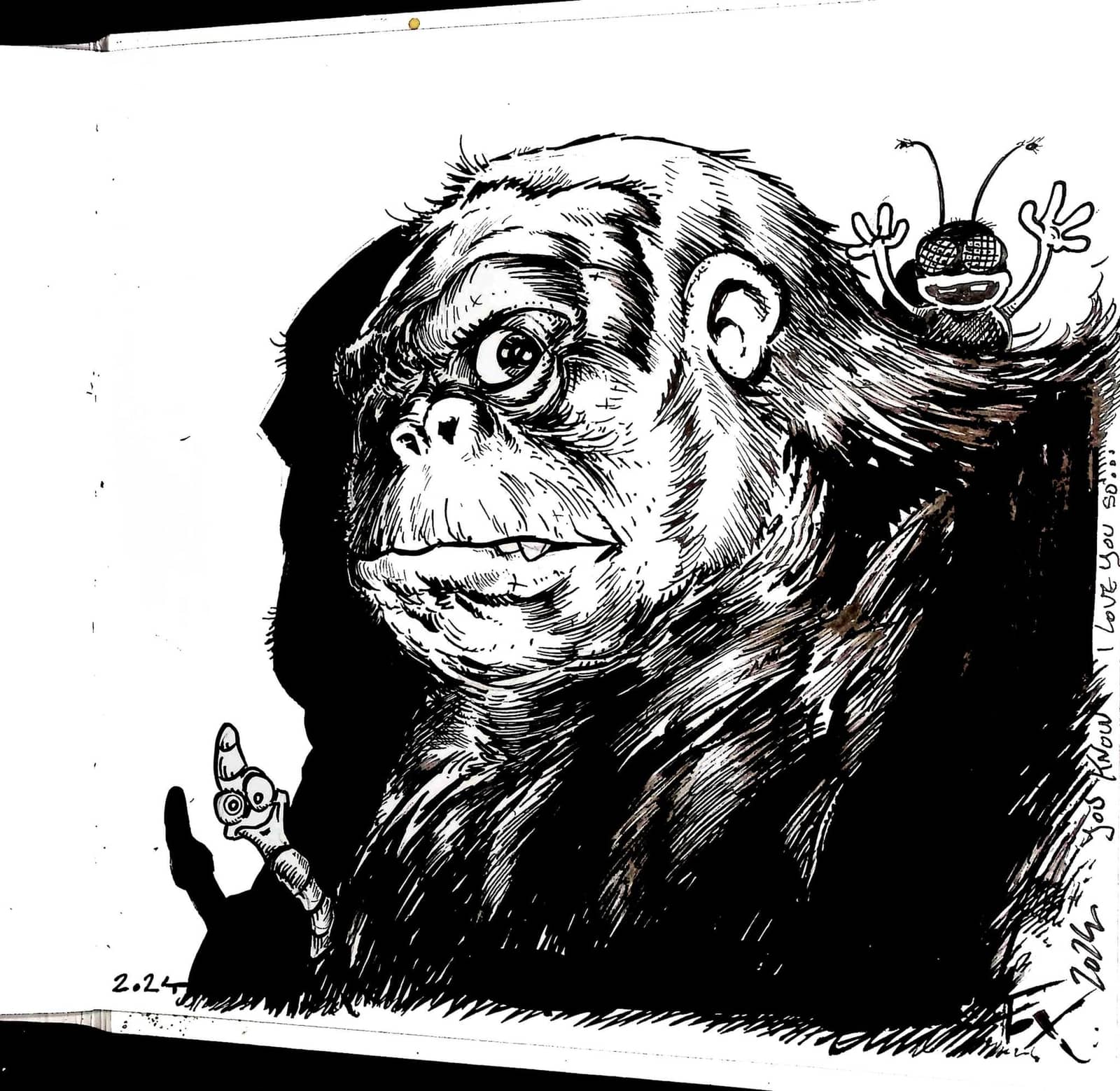 Chimpanzé avec créatures excentriques