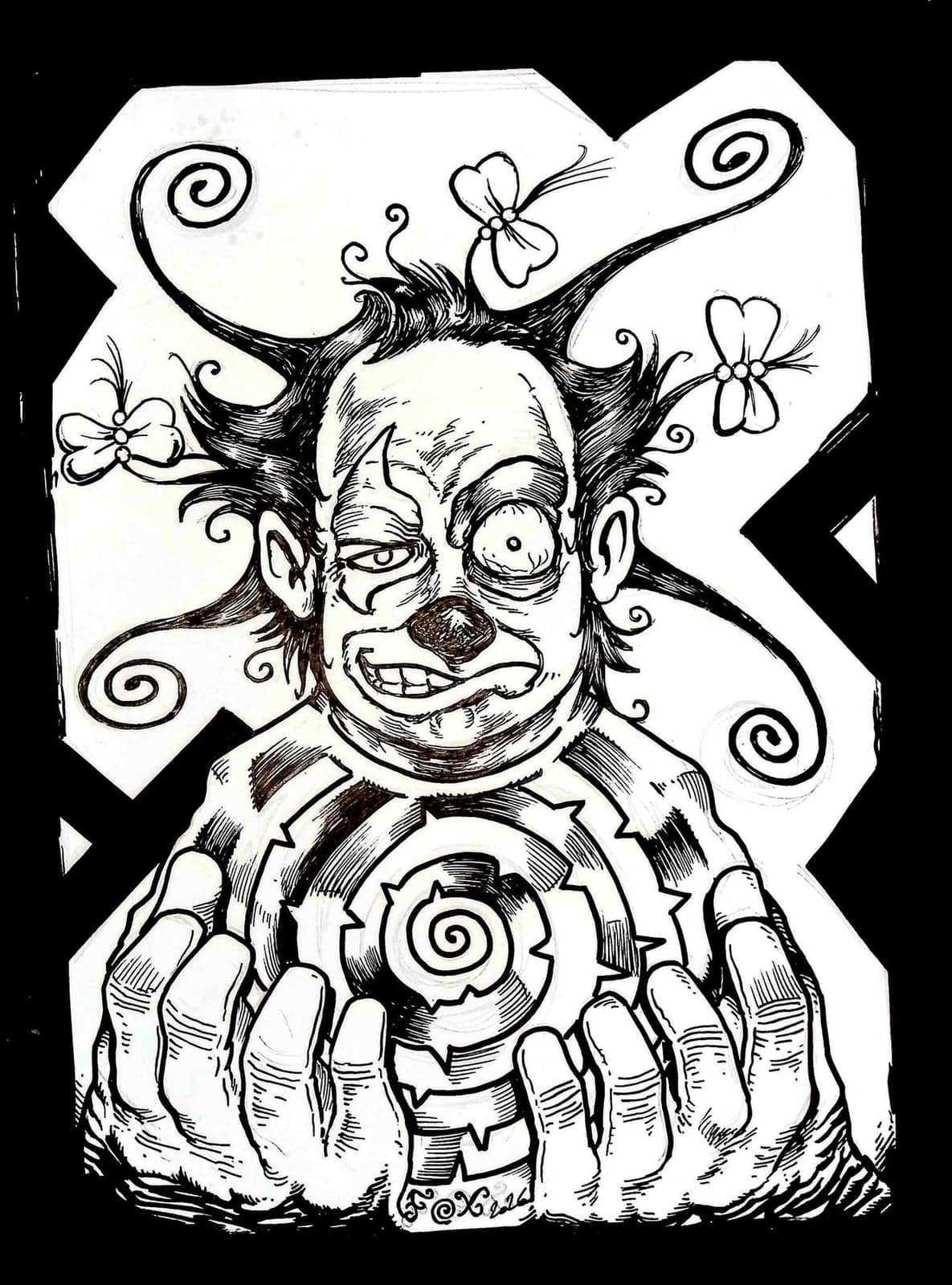Clown étrange aux spirales hypnotiques
