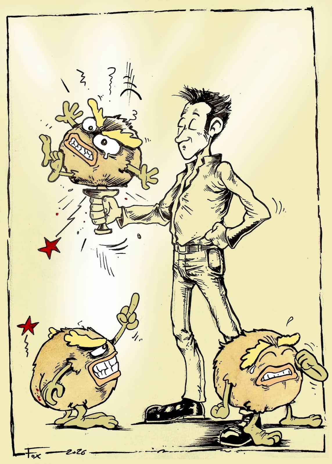Jongleur face à ses créatures