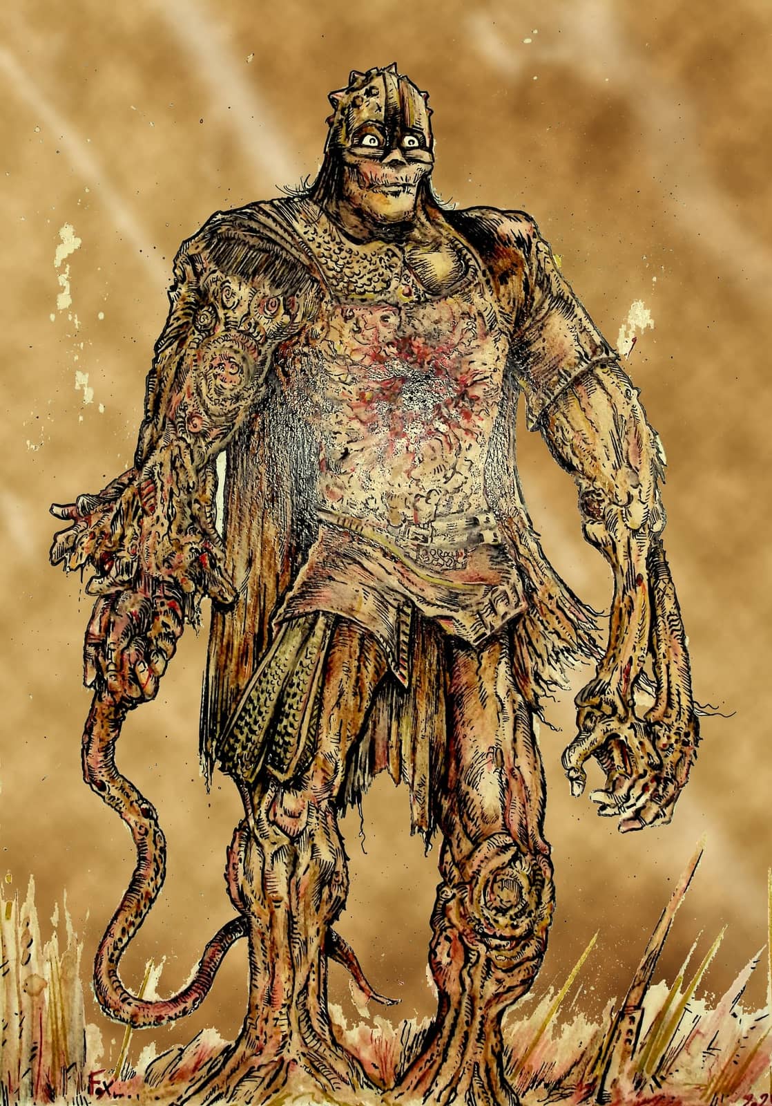 Créature monstrueuse tatouée détaillée