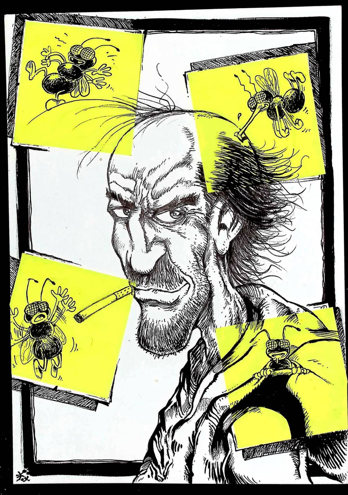 Autoportrait avec mouches sur post-it