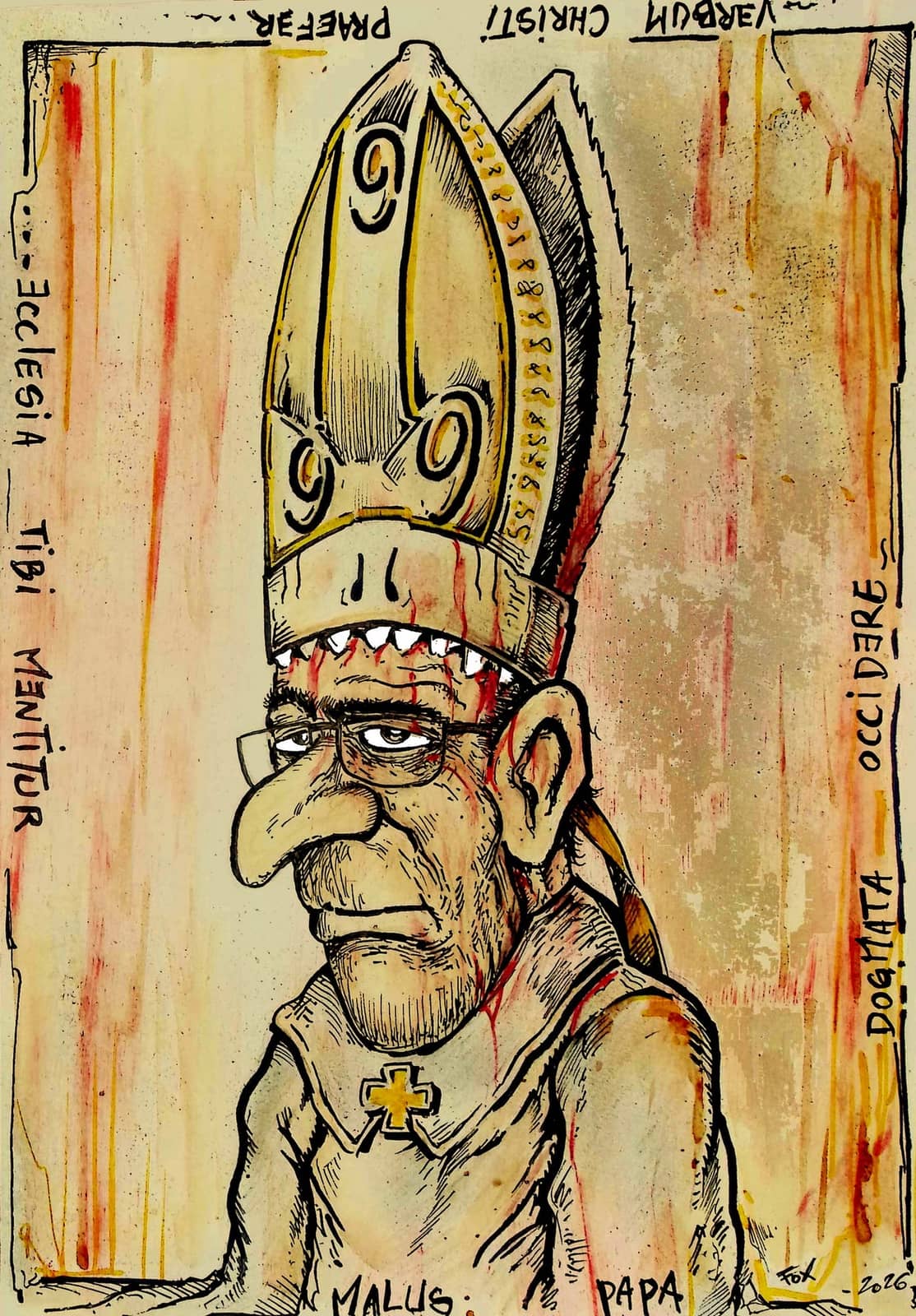 Portrait grotesque évêque numéroté