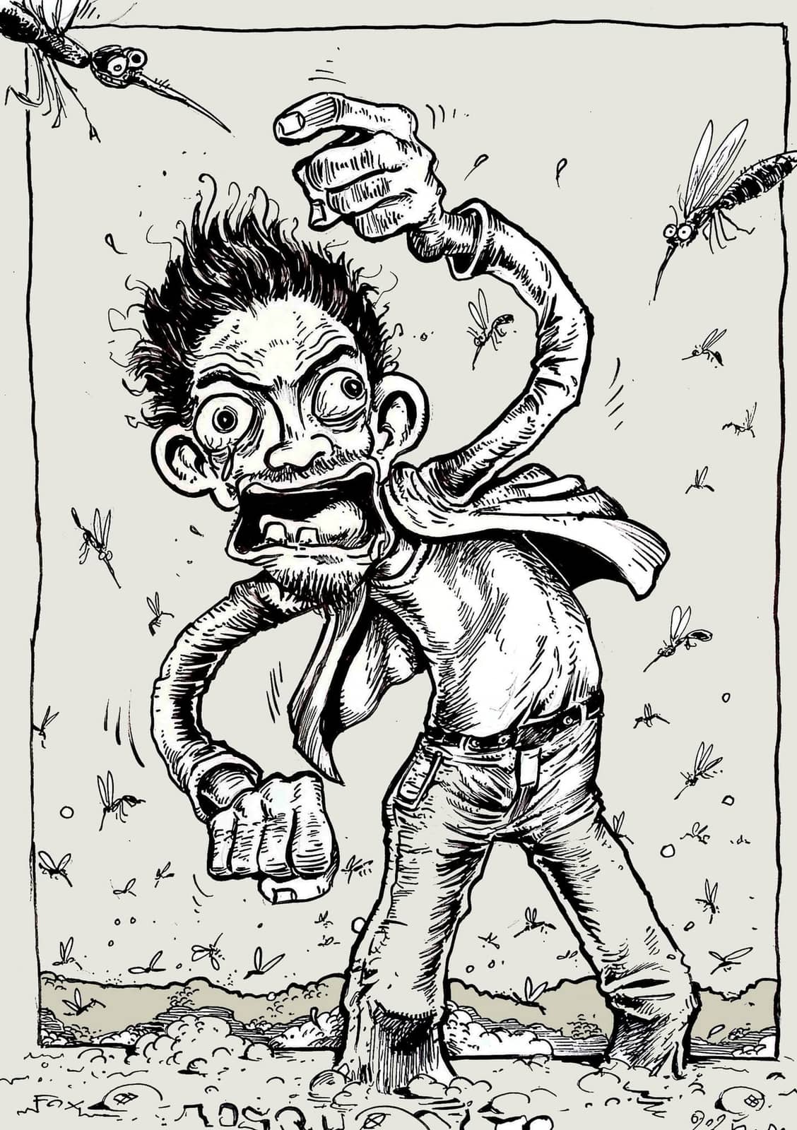 Homme attaqué par moustiques vampires