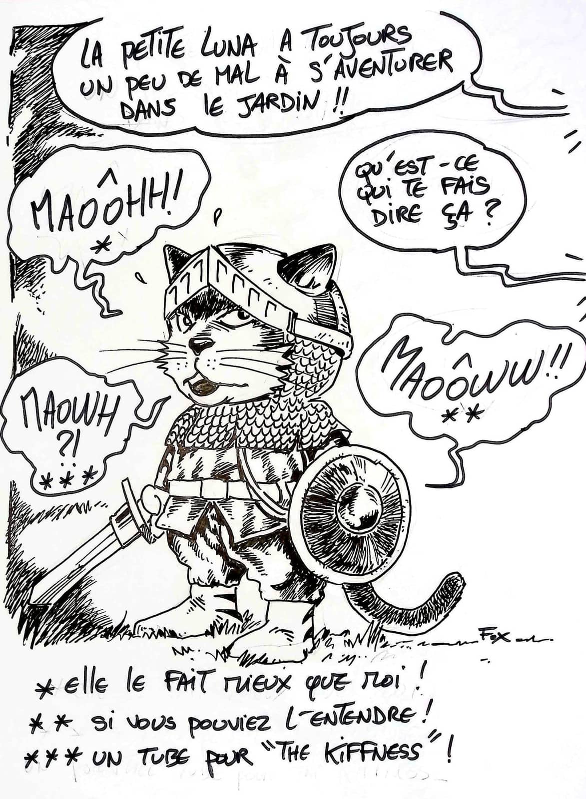 Chat guerrier dans le jardin
