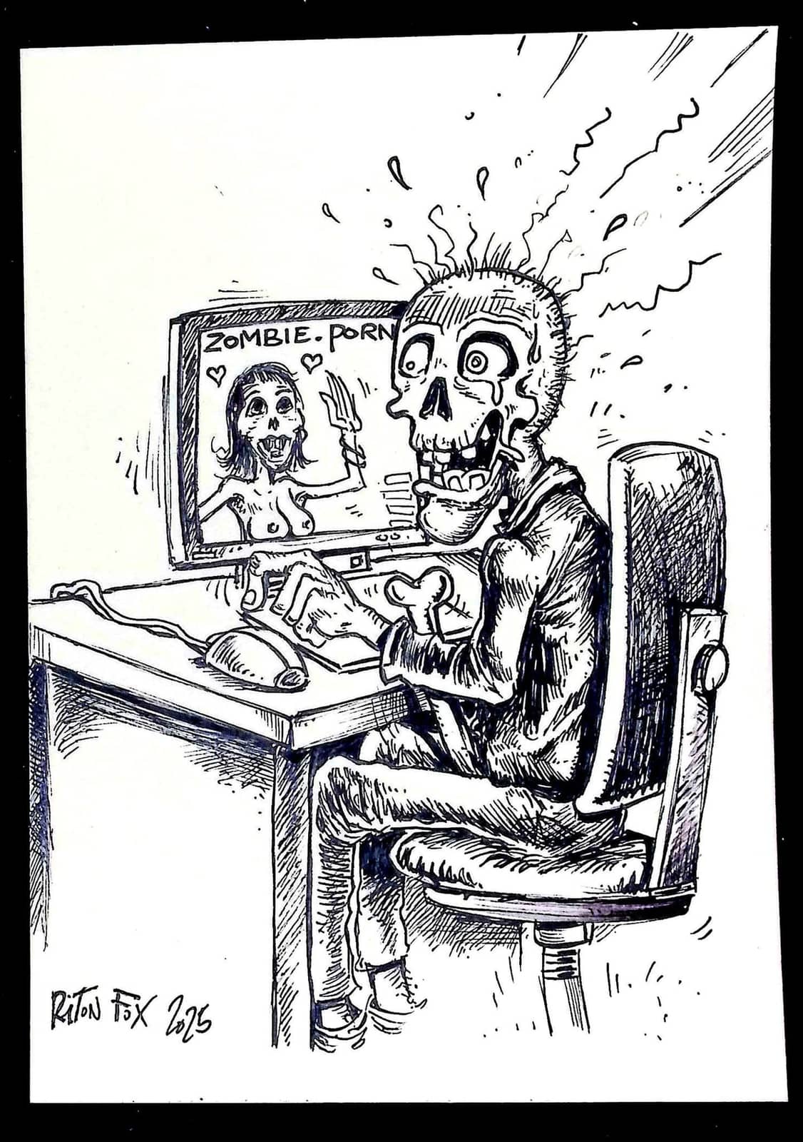 Zombie polisson devant son écran